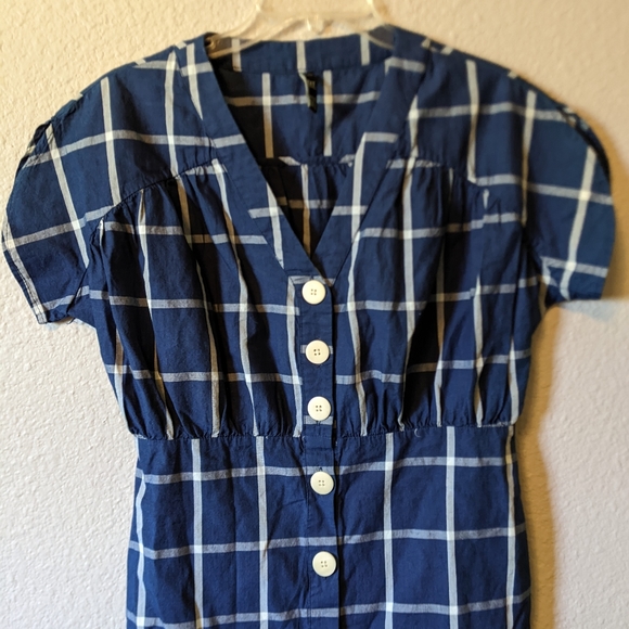 ZARA TRF Mini Dress Short Sleeve Blue Plaid Button Up TRF Collection Sz.S - Picture 4 of 8